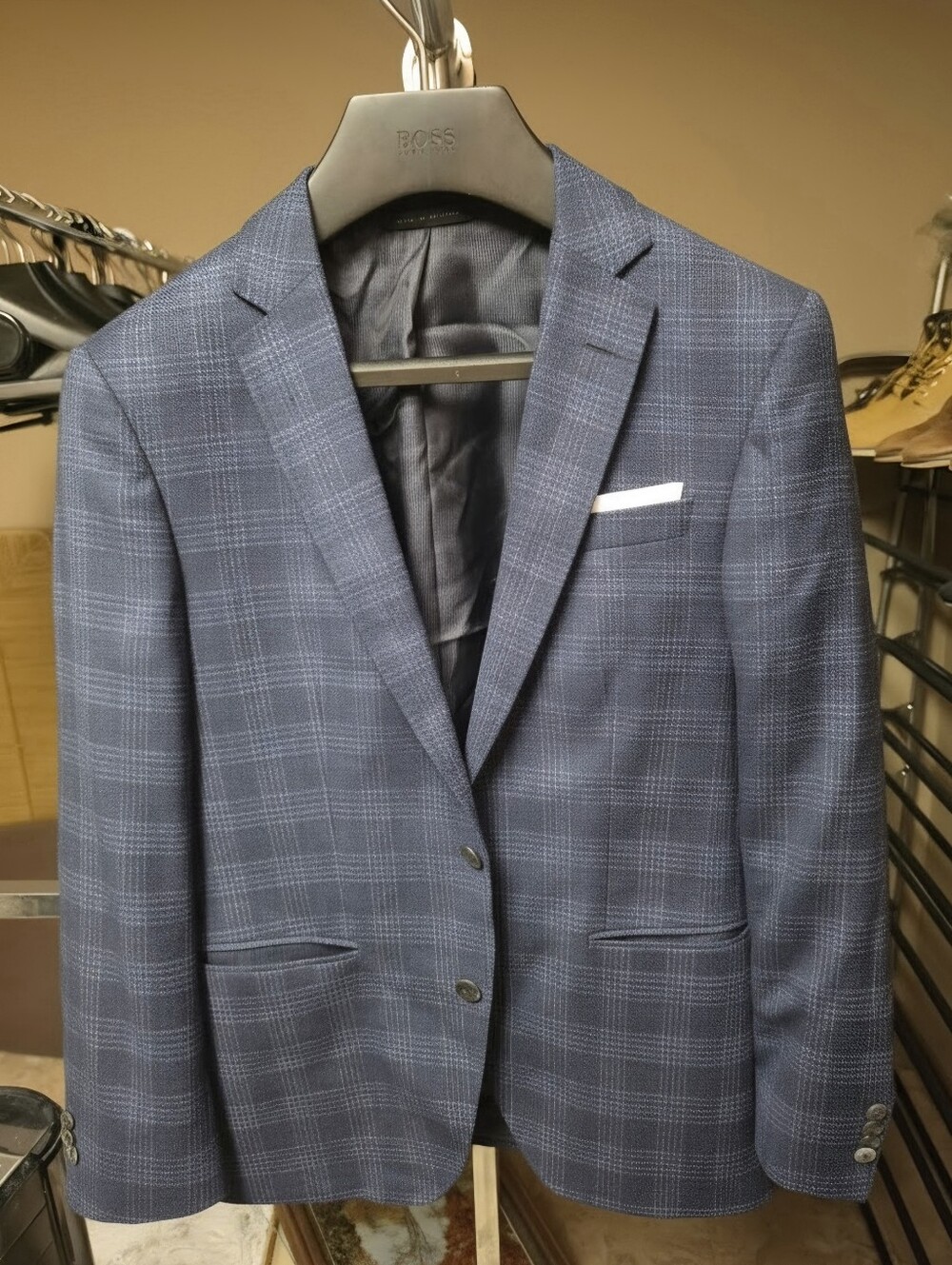 Hugo Boss Blue Glen Check Plaid Suit Jacket